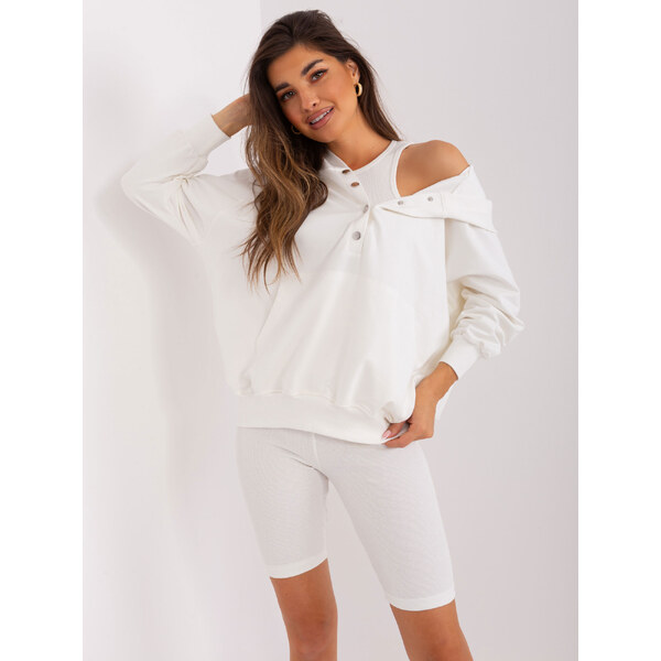 BASIC Smotanový trojdielny komplet šortiek, crop topu a mikiny EM-KMPL 46682106