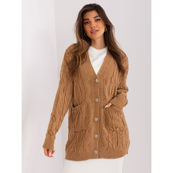 BASIC Hnedý dlhší sveter z ozdobnými gombíkmi a vreckami BA-SW-0241 46843287