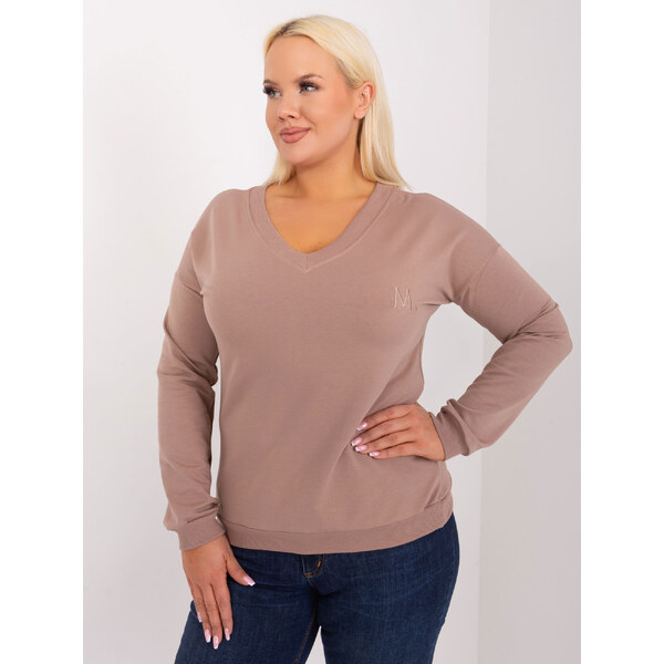 RELEVANCE Tmavobéžová mikina s výstrihom RV-BZ-9233.24-dark beige 57954635