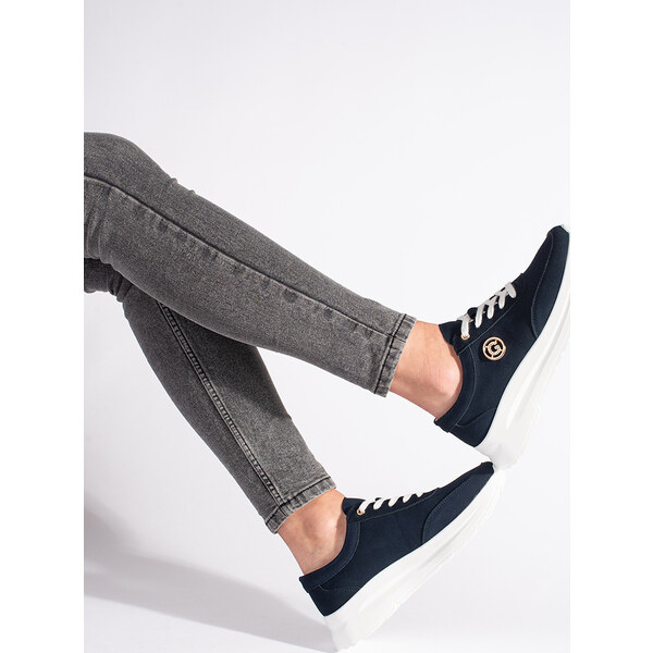 Goodin Tmavomodré kožené sneakersy na platforme GD-XF-108NA 56562134