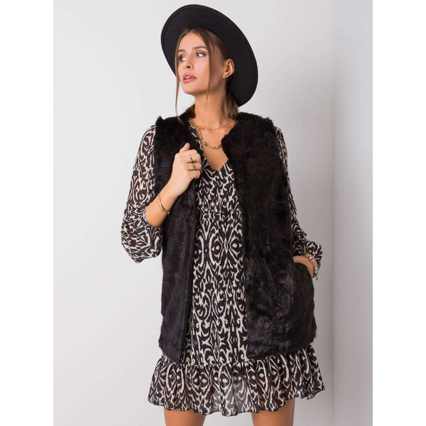 BASIC Čierna dámska teddy vesta AT-KZ-4102-1.20P-black 20372976