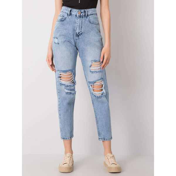 BASIC Modré dámske džínsy s dierovaním BMOM0110-602-blue 61186571