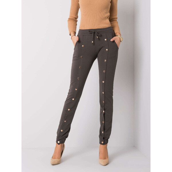 RELEVANCE Khaki dámske tepláky so zlatými cvočkami -RV-DR-6016.08 57947273