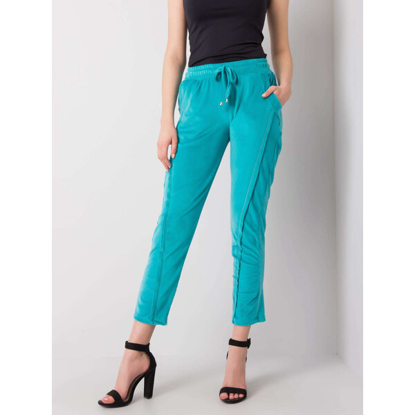 RUE PARIS Tyrkysové dámske tepláky RV-DR-6110.92P-tyrkys 57947395