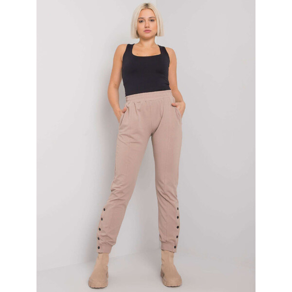 RUE PARIS Svetlohnedé dámske tepláky s patentmi na nohaviciach RV-DR 57948975