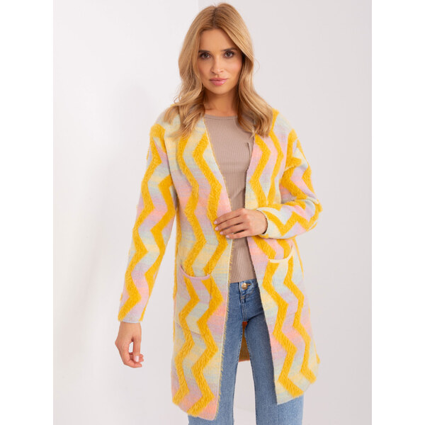 ITALY MODA Žltý vzorovaný kardigán -AT-SW-234701.34-yellow 66535127