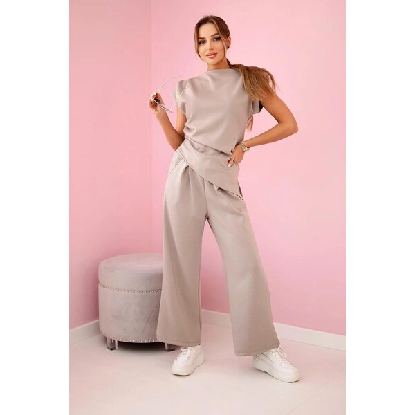 MladaModa Komplet asymetrickej blúzky a nohavíc model 7349 tmavý 62639714