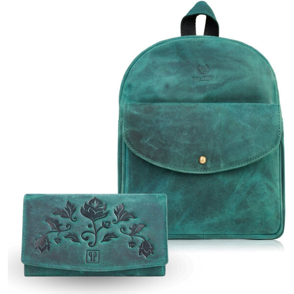 Paolo Peruzzi Dámska kožená súprava, peňaženka a batoh mestský vintage 62886290
