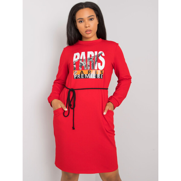 BASIC Červené šaty s vreckami a potlačou -LK-SK-508299.30-red 26031135