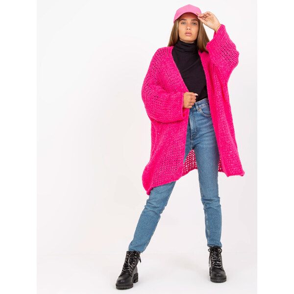 BASIC Ružový pletený kardigan TW-SW-BI-M2202.29X-fluo pink 35456172