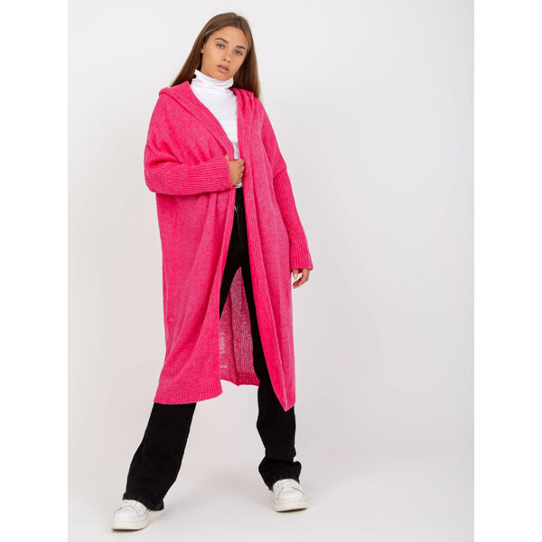 BASIC Ružový dlhý kardigán Never give up -TW-SW-BI-M56.35-fluo pink 35456201