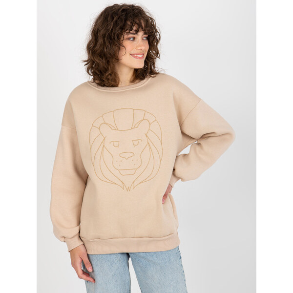 BASIC Béžová mikina s výšivkou leva -EM-BL-617-4.41P-beige 37318255