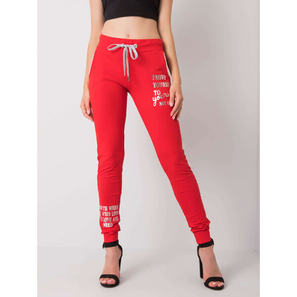 RELEVANCE Červené dámske tepláky s nápismi -RV-DR-6201.28-red 57948007