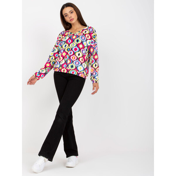 RUE PARIS Ružová dámska vzorovaná mikina s výstrihom RV-BL-8186.14X 57950647