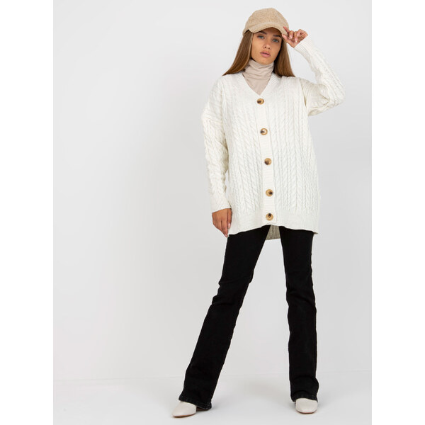 RUE PARIS Smotanový teplý zapínací sveter -LC-SW-8008.80P-ecru 57950857