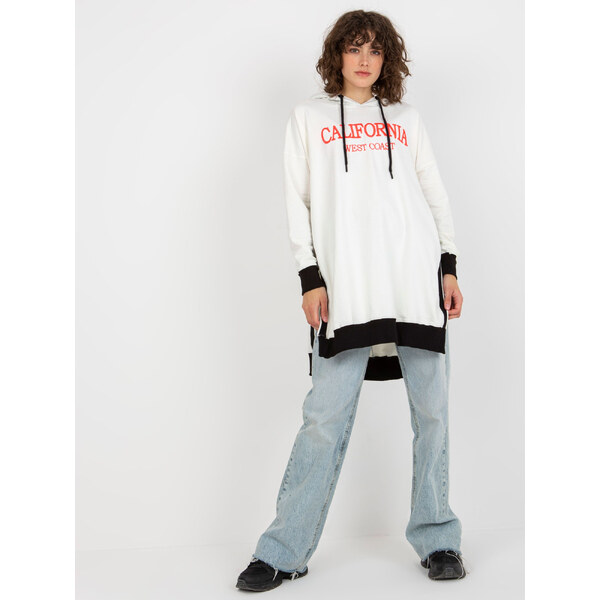 VITON Smotanová dlhšia mikina s nápisom -VI-BL-327.70P-ecru 37327607