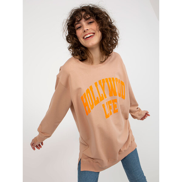 BASIC Mikinové šaty Hollywood life - béžová/oranžová -VI-BL-3102.01P 37327608