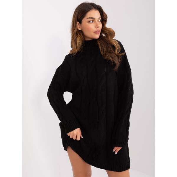RUE PARIS Čierne pletené rolákové šaty LC-SK-1561.34X-black 57954048