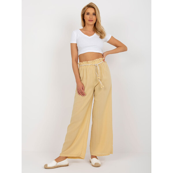 BASIC Tmavožlté látkové nohavice s vysokým pásom EM-SP-13082.78-dark 38139355