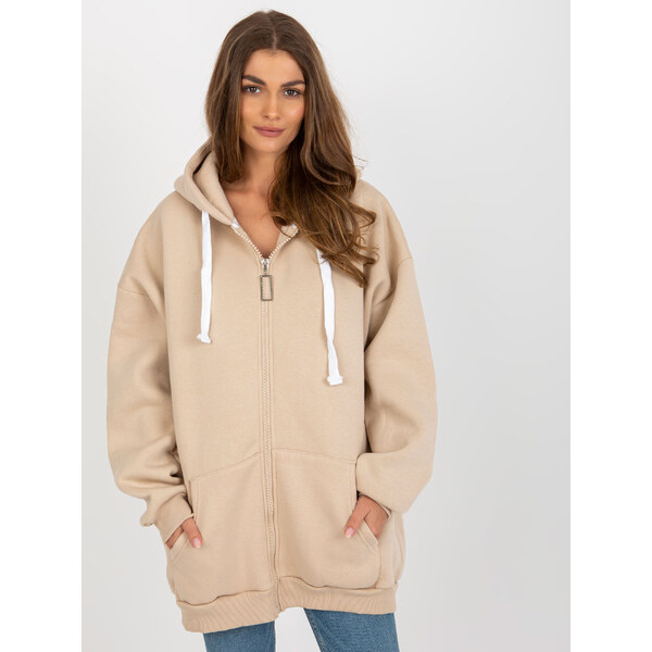 BASIC Béžová dlhšia oversize mikina na zips s kapucňou EM-BL-751.15X 42639315