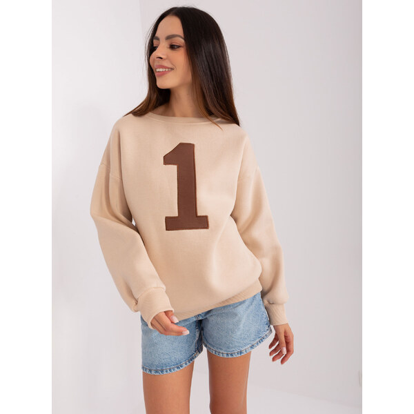 BASIC Béžová mikina bez kapucne s číslicou EM-BL-617-9.11X-beige 45893489