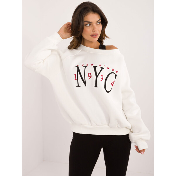 BASIC Smotanová mikina s výšivkou NYC EM-BL-857.88-ecru 57302890