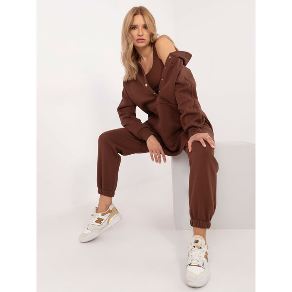BASIC Hnedá dámska tepláková súprava s crop-topom EM-KMPL-847.52-brown 59762264