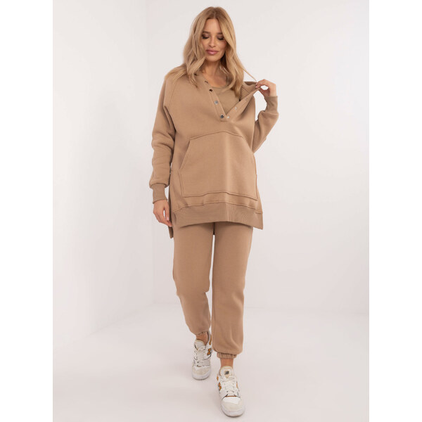 BASIC Dámska béžová tepláková súprava s oversize mikinou a topom EM 59057396