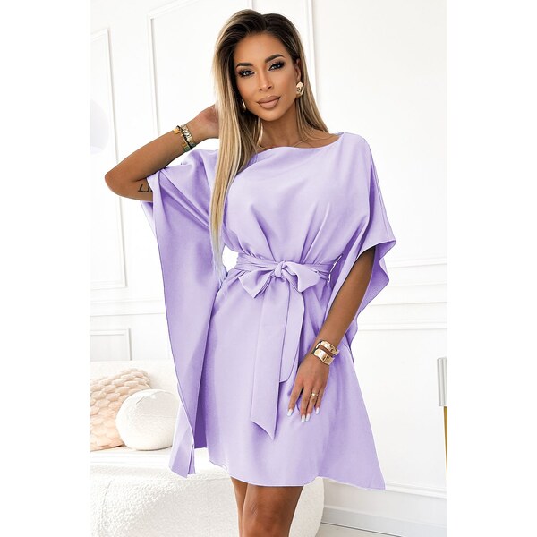 Numoco Motýlie šaty SOFIA so zaväzovaním v páse - fialová 66197564