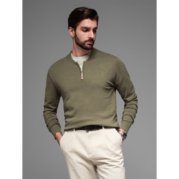 Ombre Mens sweater with viscose and spread neckline - olive 64790617