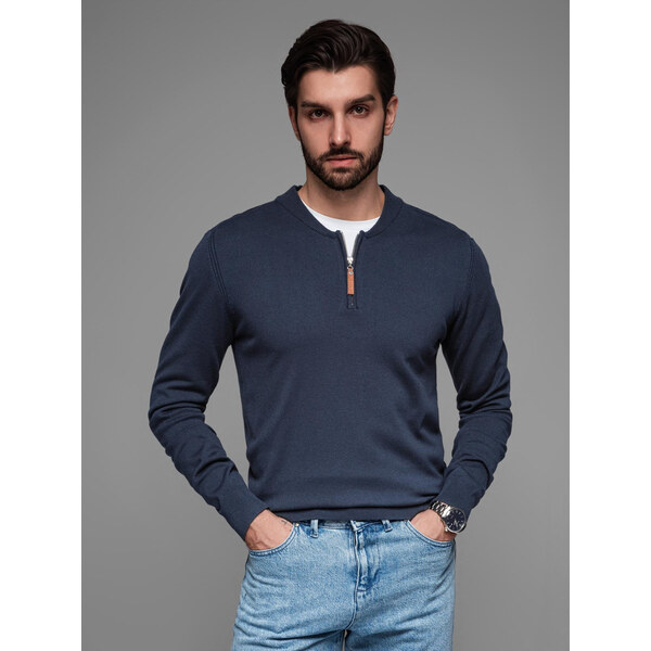 Ombre Mens sweater with viscose and spread neckline - navy blue 64790618
