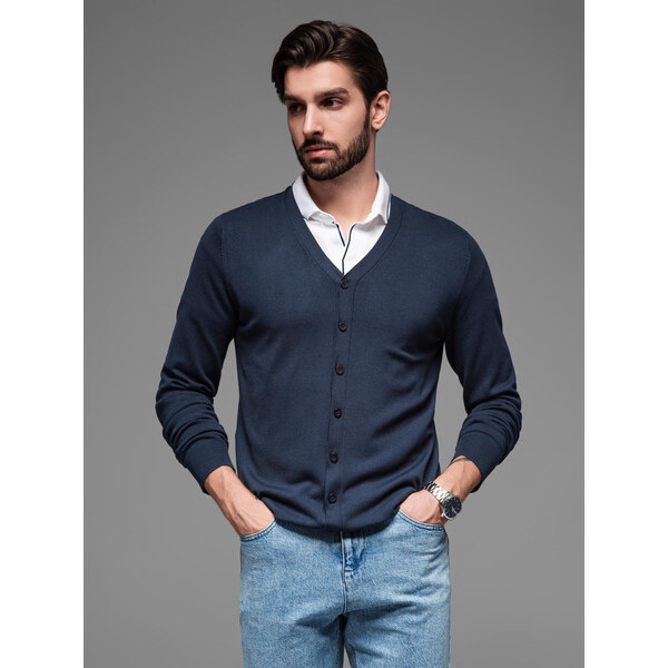 Ombre Knitted monochrome mens viscose cardigan - navy blue 64790619