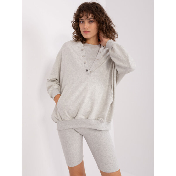 BASIC Svetlosivý trojdielny komplet šortiek, crop topu a mikiny -EM 46962410