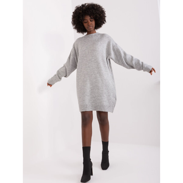 BASIC Sivé dámske svetrové mini šaty BA-SK-0568-1.20-szary 56217471
