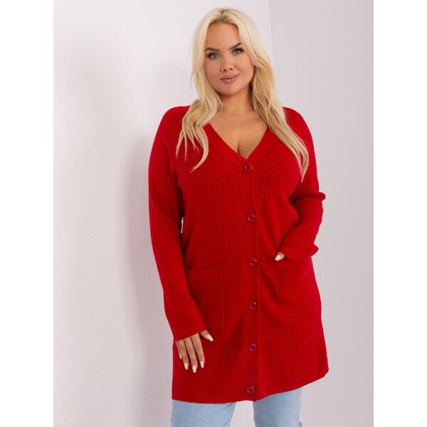 BASIC Červený sveter na gombíky s vreckami PM-SW-PM-3732.10-red 46385693