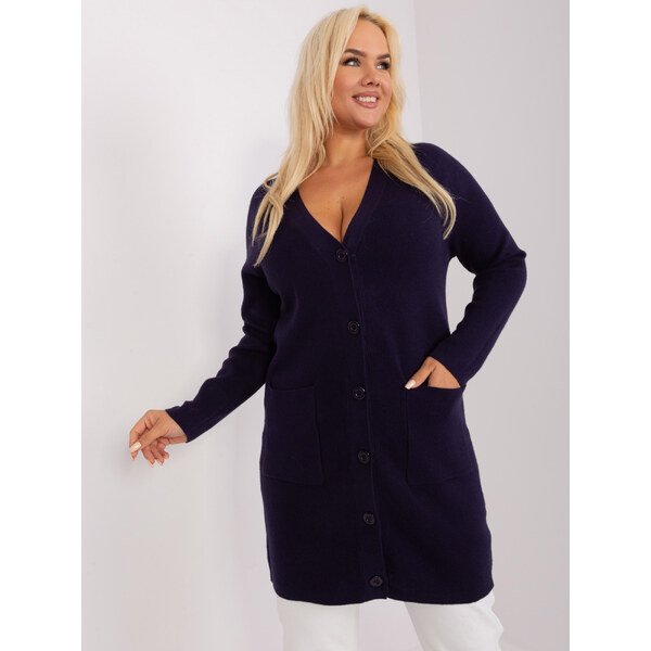 BASIC Tmavomodrý sveter na gombíky s vreckami PM-SW-PM-3732.10-dark 46385694