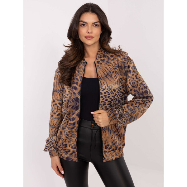 BASIC Semišová dámska mikina s leopardím vzorom LK-BL-509811.09-camel 60766742