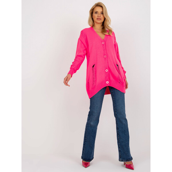 RUE PARIS Neónovo-ružový kardigan s dierami -LC-SW-8042.69-neon pink 57951335