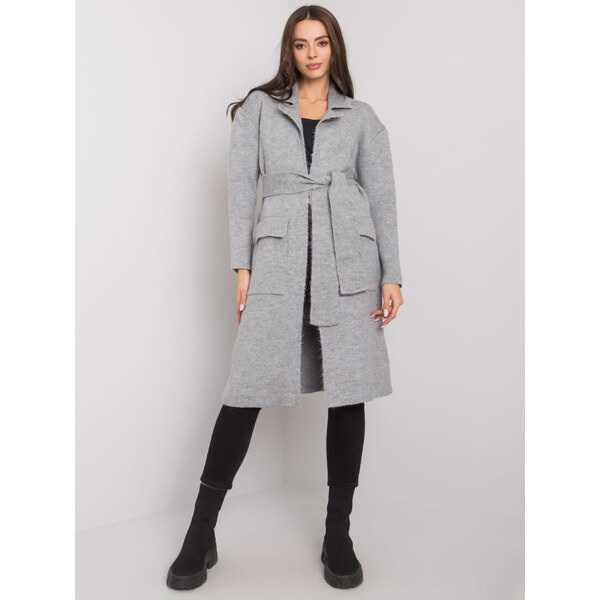 RUE PARIS Dlhý šedý kardigan s opaskom Judith LC-SW-844.33X-grey 57948699