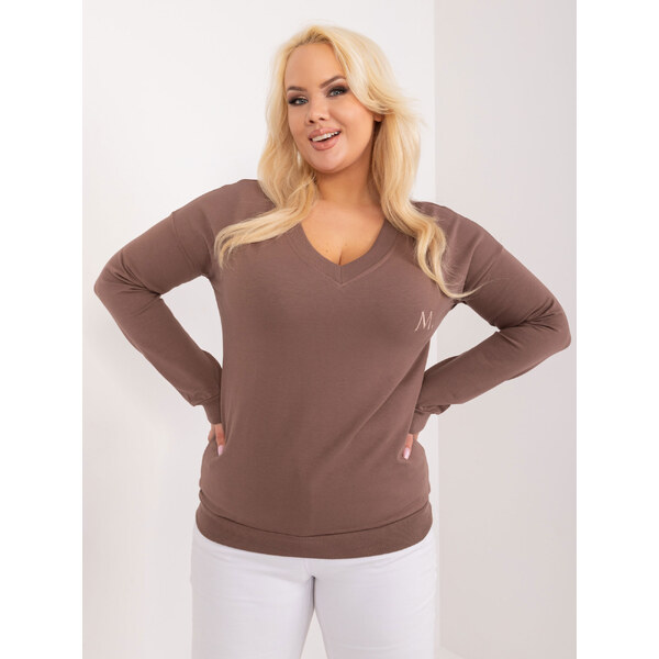 RELEVANCE Hnedá mikina s výstrihom RV-BZ-9233.24-brown 57954996