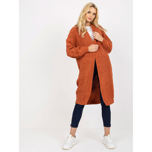 RUE PARIS Tmavo-oranžový dlhý Kardigan LO-SW-LK-3001.82P-dark orange 57950872