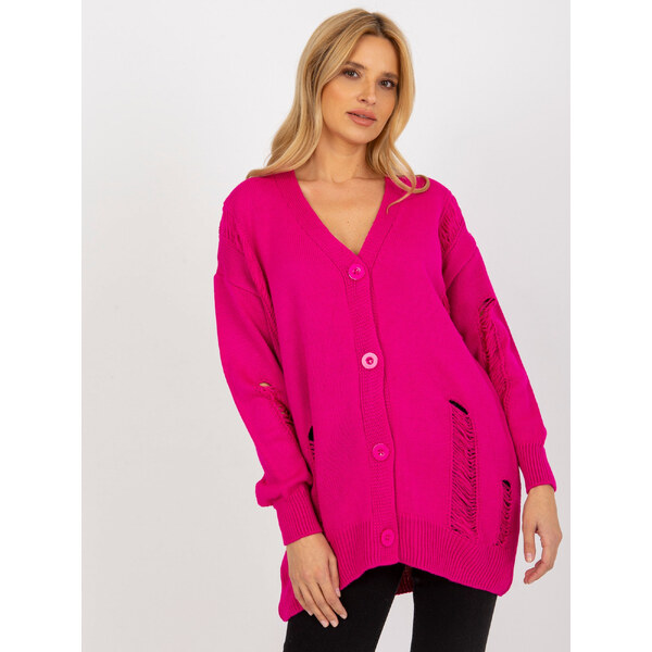 RUE PARIS Fuchsiový kardigan s dierami LC-SW-8042.08X-fuchsia 57951349