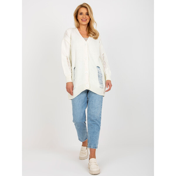 RUE PARIS Smotanový kardigán na gombíky s dierami LC-SW-8042.71-ecru 57951330