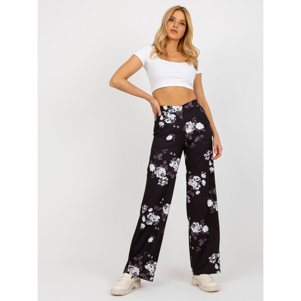BASIC Čierne látkové kvetinové nohavice LK-SP-508919.87P-black 38751689