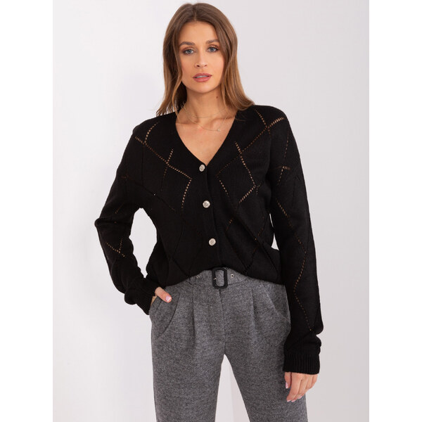 RUE PARIS Čierny vzorovaný sveter s gombíkmi LC-SW-A10-1.23X-black 57954086
