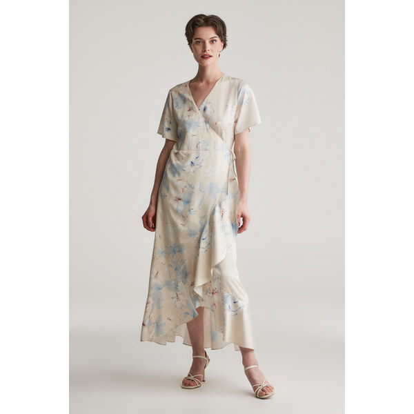 ŠATY GANT FLORAL PRINT WRAP SS FRILL DRESS PUTTY 62904084