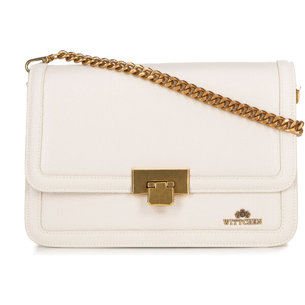 Wittchen Kožená kabelka crossbody s retiazkou krémová 100-4E-206-0 66066518