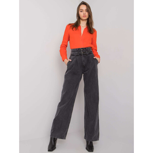 BASIC Šedé široké džínsy s vysokým pásom Shelburne MR-SP-306.23-grey 28545205