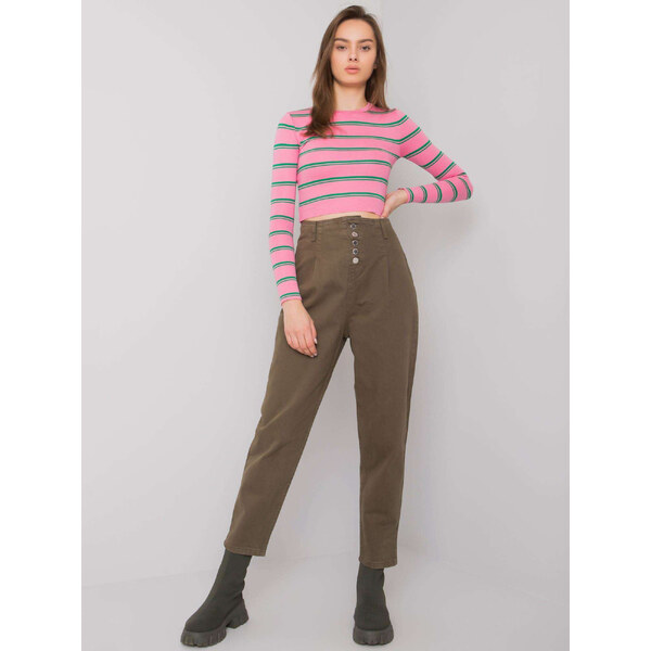 BASIC Khaki nohavice s vysokým pásom MR-SP-5166-1.42-khaki [zul] 28552734