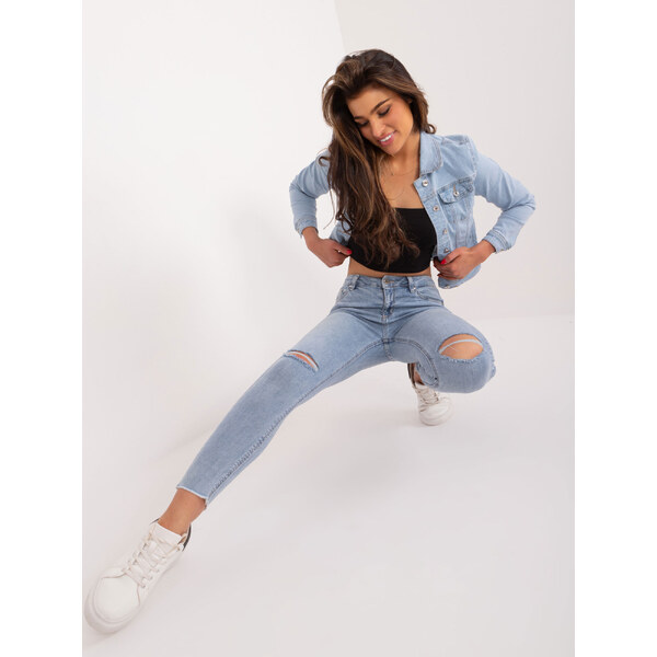 BASIC Modré dámske džínsy s dierami na kolenách NM-SP-PJ23109.71-blue 41422381